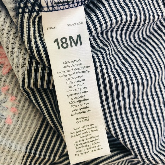CARTERS SHORT SLEEVE DRESS FLORAL BLUE WHITE STRIPES 18MO NWT - Picture 5 of 7